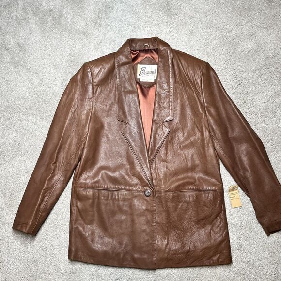 NWT Vintage Berman's Leather Jacket Womens 6 Brown Front Pockets Lined Coat - Picture 1 of 14